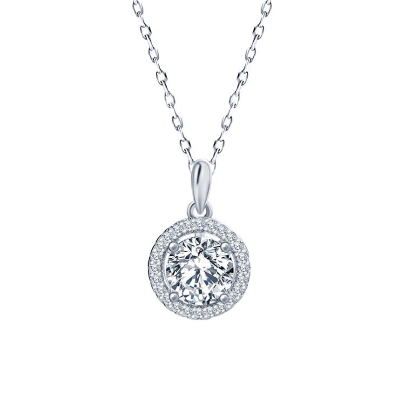 Oevas d-farbe, gra-zertifizierung, runder moissanit, 925 sterlingsilber, volldiamanten, halskette, diamantschmuck, damenschmuck, mädchen