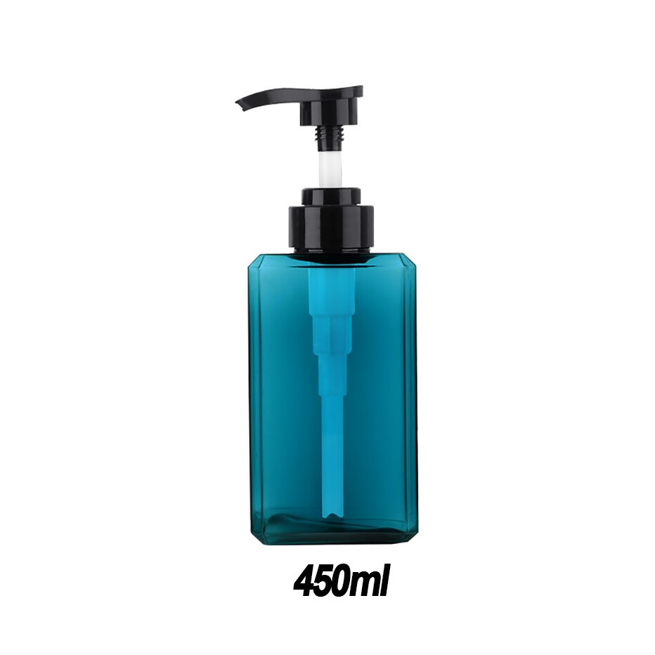 Square Plastic Refillable Soap Dispenser Shampoo Body Lotion Hand Dish Soap Pump Dispenser Bottle for Kitchen Bathroom: blue-450ml