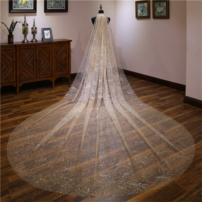 2022 Mode Luxe Bruiloft Sluiers Voor Bruiden Bling Goud 3 Meter Pailletten Crystal Big Bridal Veils Bruiloft Accessoires