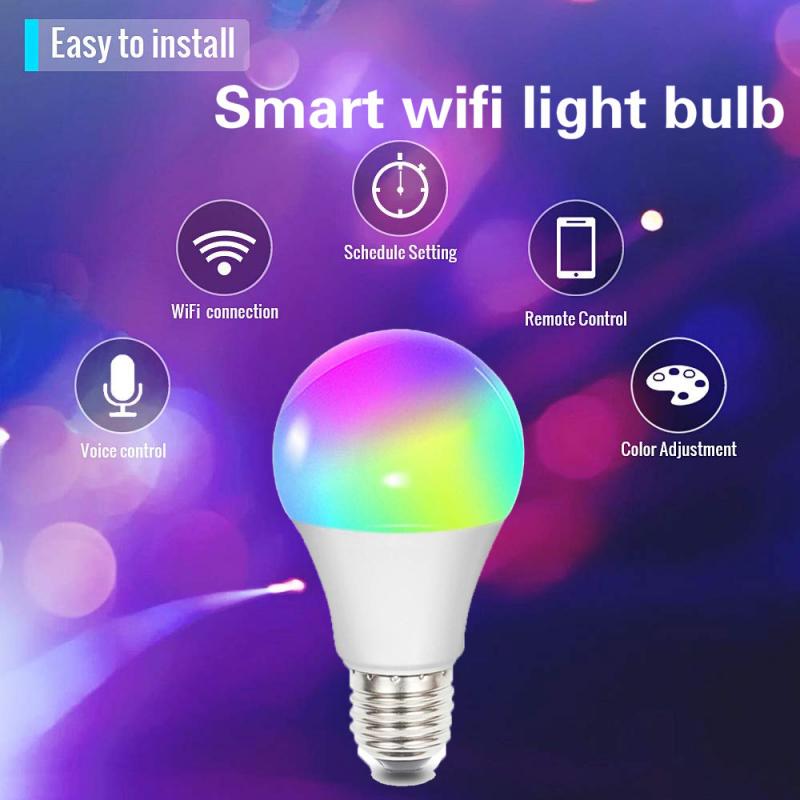 Wifi Smart Led Lamp Rgb Dimbare App Afstandsbediening Voor Alexa Google Thuis 10W Rgb + Cw E27/B22/E26/E14/G10 Led Gloeilamp