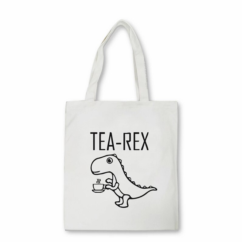 Cool divertente dinosauro design stampa borsa Shopper da donna borse per studenti adolescenti borsa di tela tè rex ragazza carina Bolsas: Beige