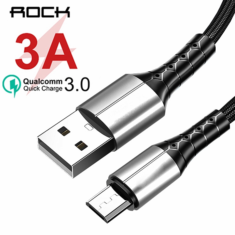 ROCK 3A Micro USB Fast Charge Cable Metal Nylon USB Data Cables for Xiaomi Samsung Tablet Android Mobile Phone USB Charging Cord