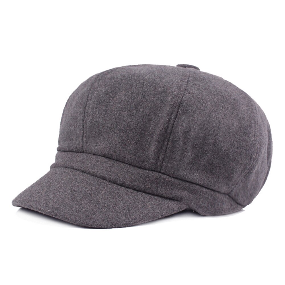 Vintage Temperament Ladies Woolen Octagonal Cap Popular Newsboy Cabbie Cap Casual Universal Beret Hat: Dark Grey