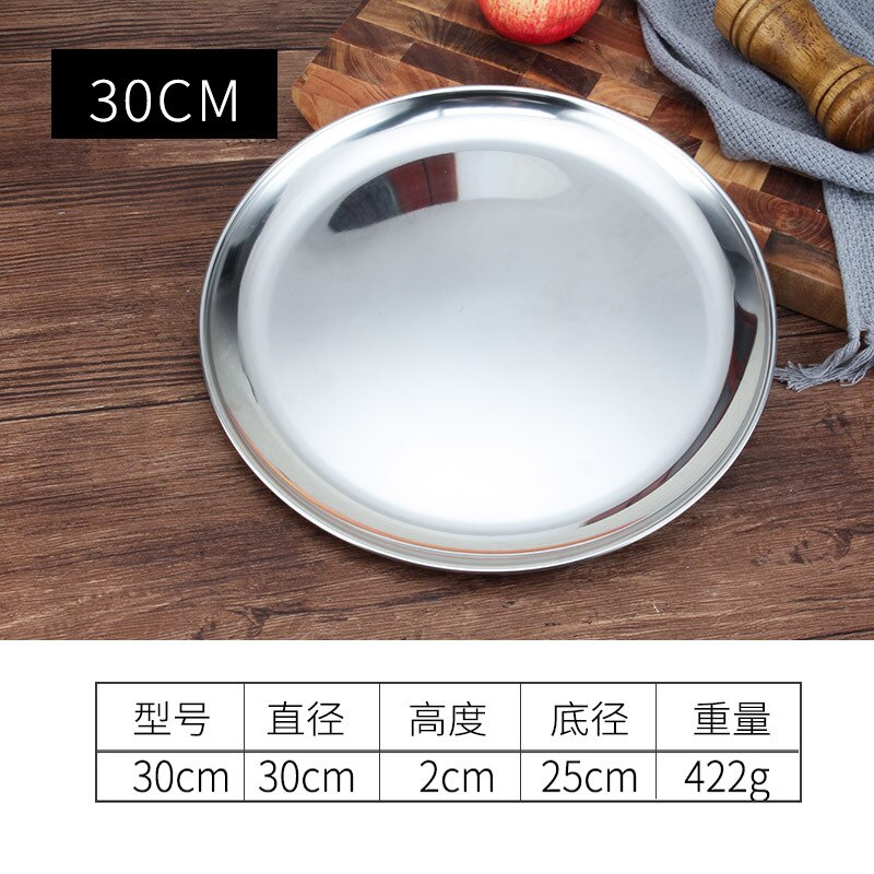 14-34CM Silver Round Food Plate Thicken Stainless Steel Candy Dish Cake Plate Household Kitchen Tableware: Silver