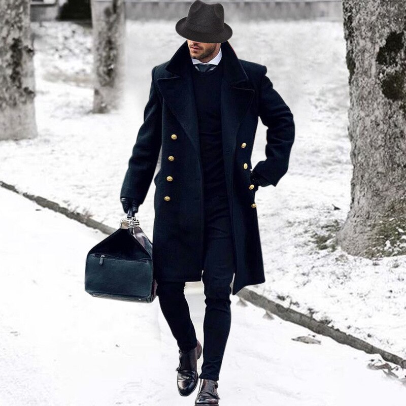 Trench-coat à manches longues pour homme, manteau d'hiver de Style anglais, coupe Slim, Double boutonnage, , surdimensionné: L