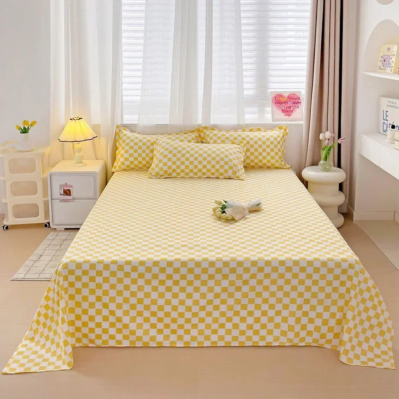 Soft Home Bed Linen Sheets Queen Size Bed Sheets Printing Top Sheets Twin/Queen/King Flat Bedsheets Bedspread: Bed 180 / Yellow
