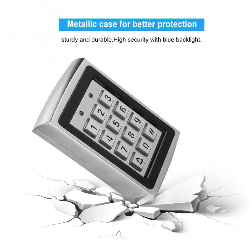 125KHz Top Metal RFID Card Reader Password Door Access Control Keypad with Blue Backlight Alarm Function