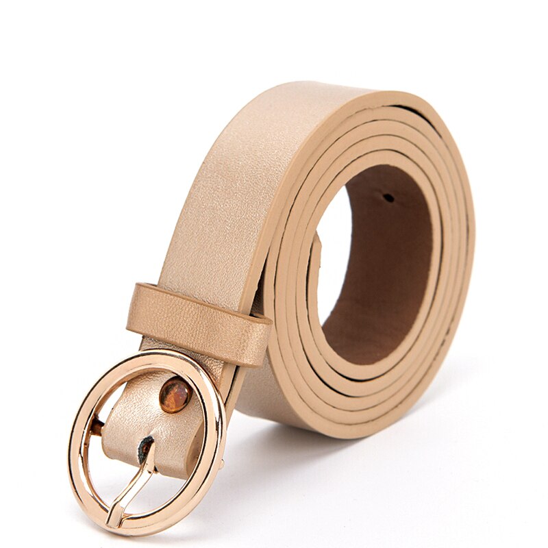 Round Metal Circle Belt Female PU Leather Waist Belts For Women Jeans Pants Black White: Gold