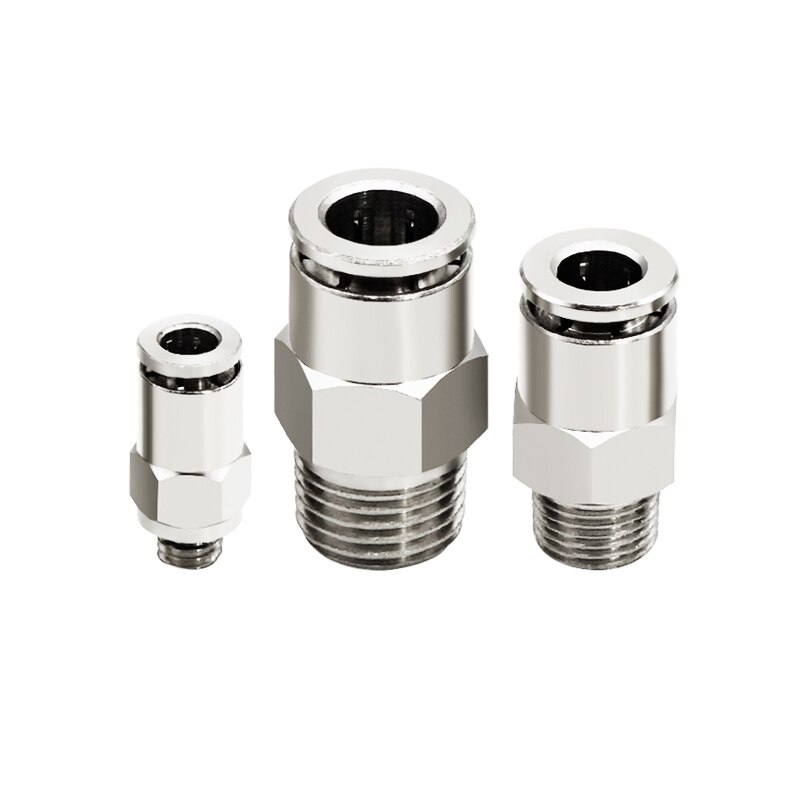 All-Copper Nckel-Plated PC4mm 6mm 8mm 10mm 12mm Pneumatic Connector Tracheal Straight Through Male Thread Quick-In Connector