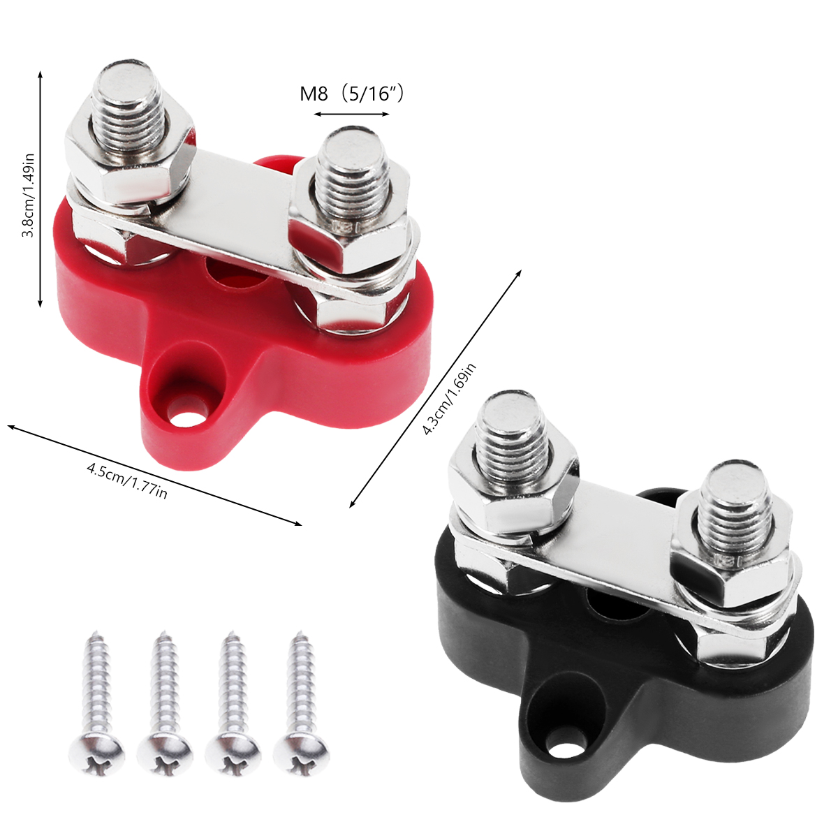 2Pcs Bus Bar Terminal Block 5/16Inch M8 DC 48V Power Junction Block Power Distribution Block Dual Power Stud for Truck RV Boat
