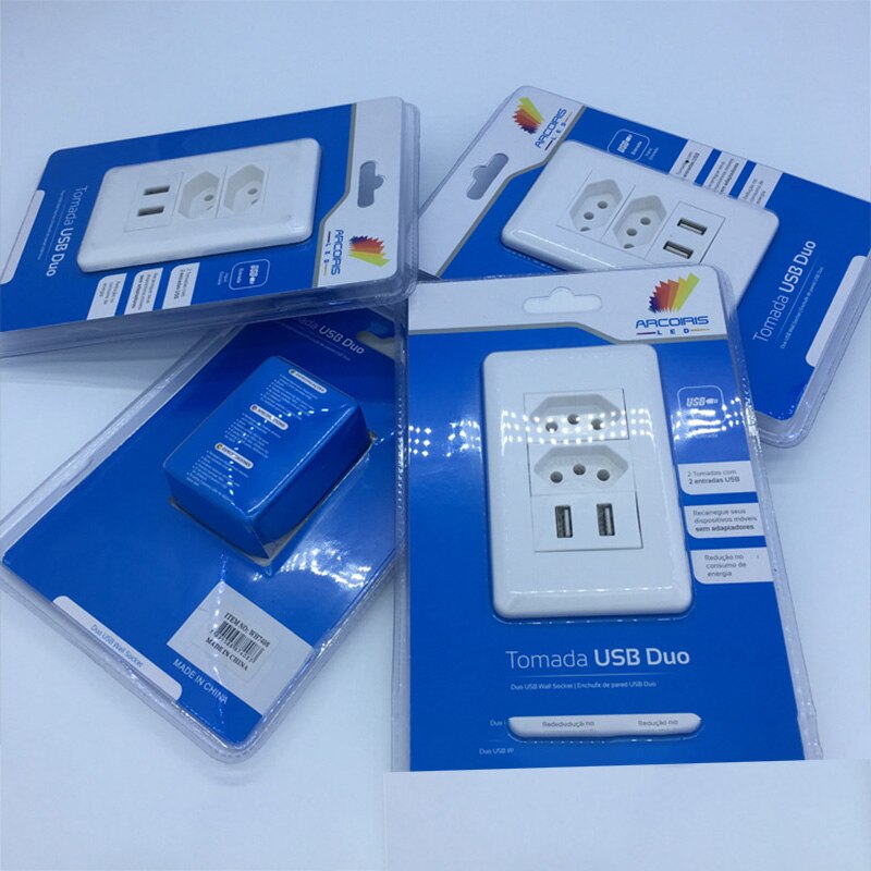 Brazil standard socket wall plug uses fireproof material 220V DC 5V 2-port USB fast charging plug socket