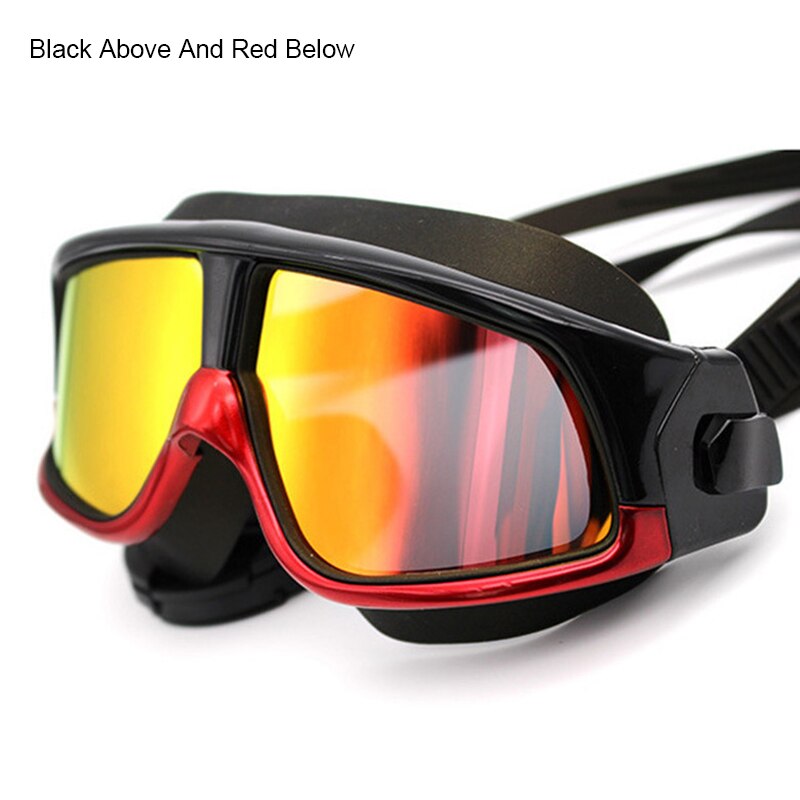 Adult Swimming Goggles Anti Fog HD Diving Goggles Silicone Large Frame Water Glasses for Women Men FOU99: black above and red 