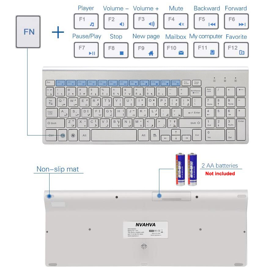 Arabic Character 2.4G Slim Wireless Keyboard Mouse combo Low Noise Wireless Keyboard for Laptop Windows PC Desktop Smart TV