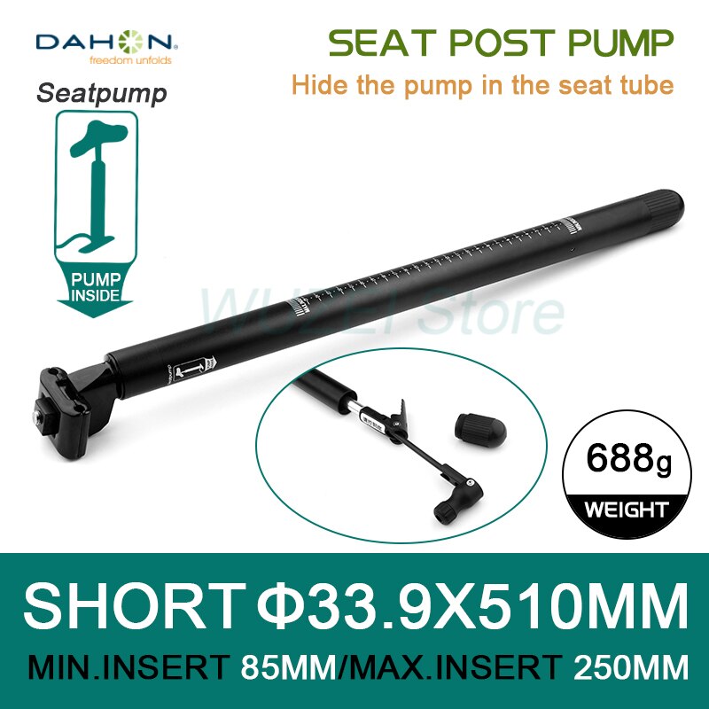 DAHON Folding Bike Dropper Multifunctional with Pump Folding Bike Seat Tube Small Wheel Seatpost 33.9*510mm/580mm Seatpost Pump: 33.9x510 Multi