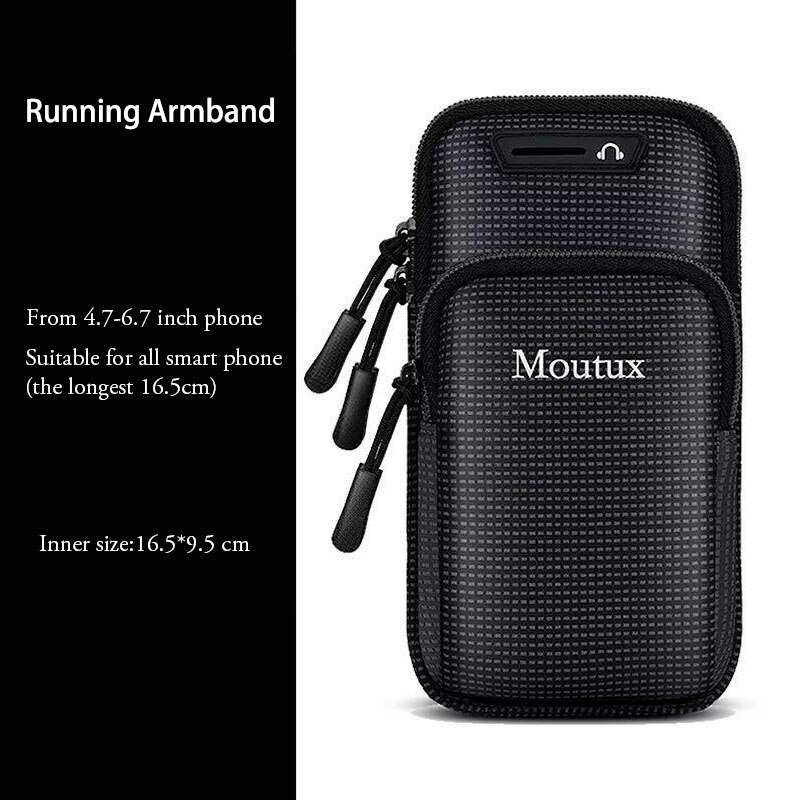6.7 tommer mobiltelefon armbånd håndholder taske gym udendørs sport løbepose armbånd taske til iphone max 7 plus 8 xiaomi: Sort