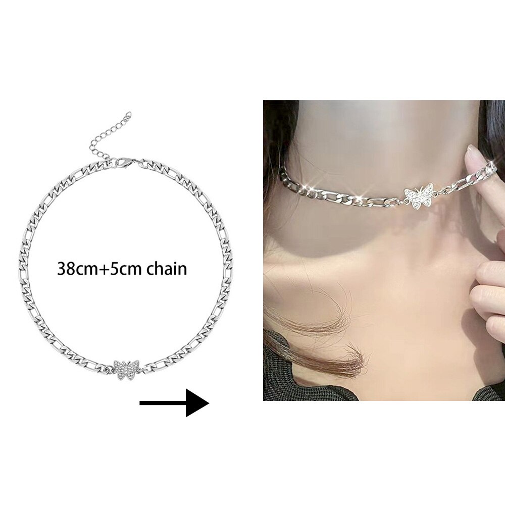Shining CZ Cute Butterfly Pendant Charm Clavicle Choker Butterfly Necklace for Jewelry Women Girl: hdxl05bk