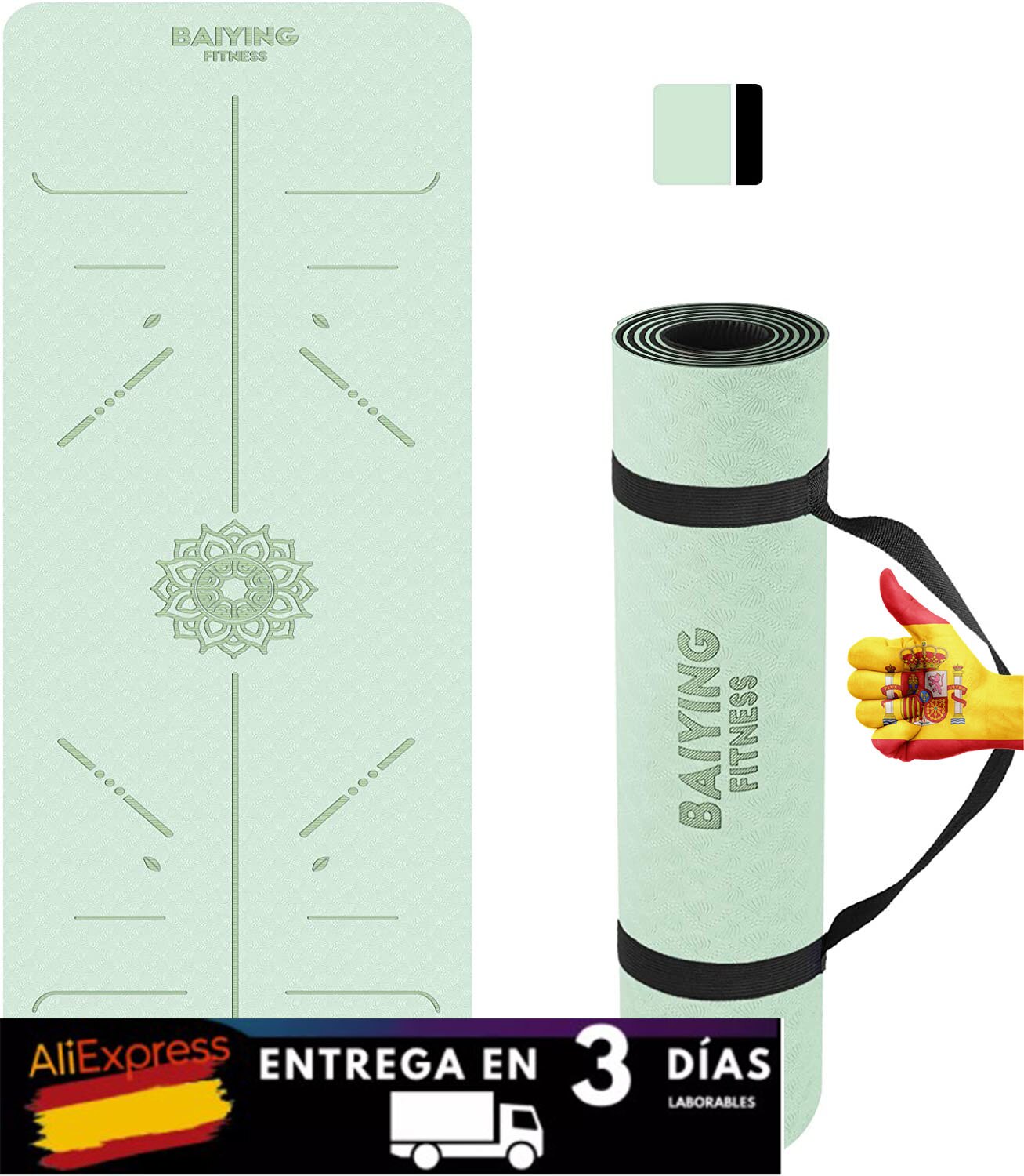 BAIYING Esterilla Yoga, TPE Antideslizante Colchoneta de Yoga para Entrenamiento en casa y Gimnasio Ejercicio, Esterilla Fitness para Yoga, Pilates, Deporte, 183mm x 61mm x 6mm