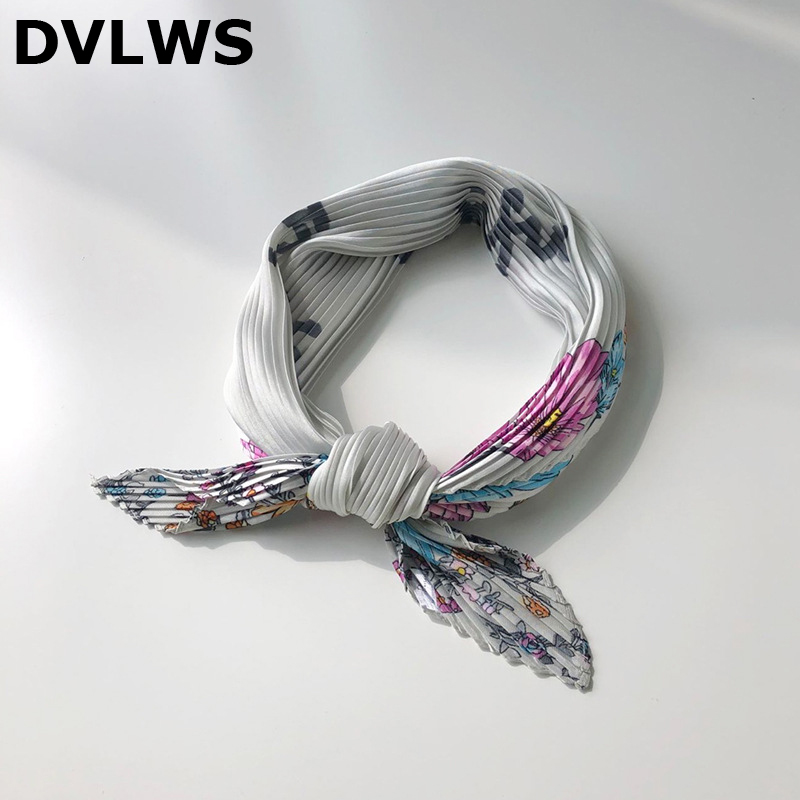 DVLWS gros soie-like femmes foulard plissé petit carré léopard imprimé écharpe cheveux bande décoration femmes écharpe