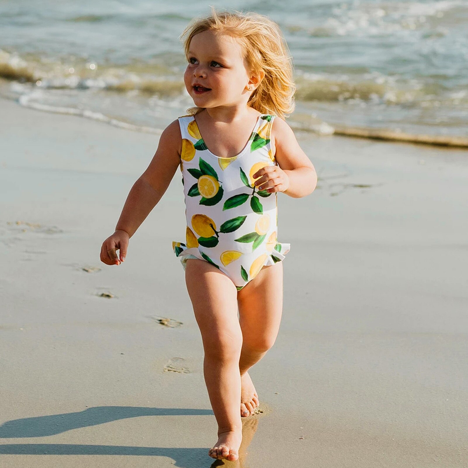 1-5 jahre Baby Mädchen Zitrone Druck Badeanzüge Einem Stück Bademode freundlicher Badeanzüge Bademode freundlicher Mädchen Strand Rüschen badeanzug