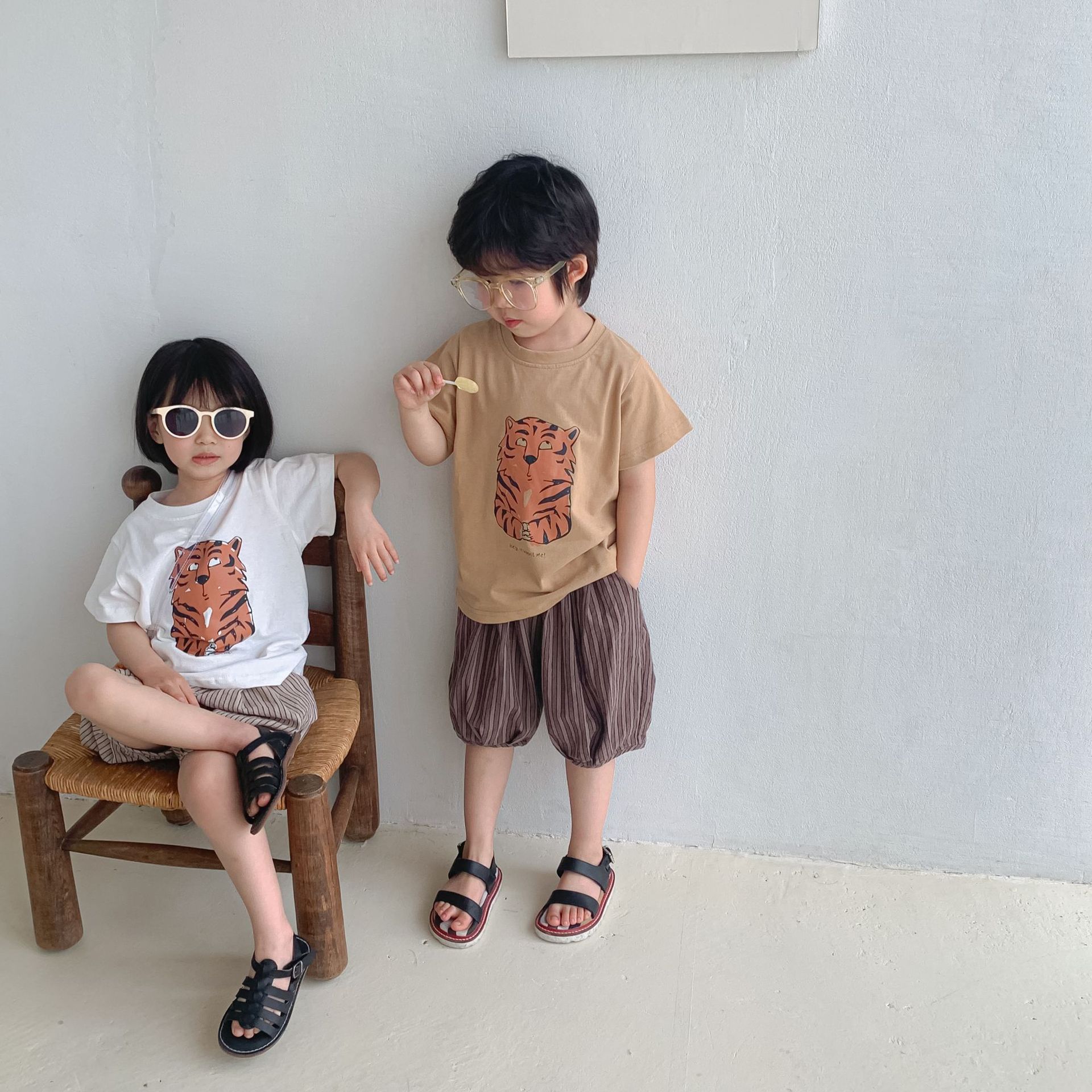 Pantalones cortos de verano para niños, pantalón corto a rayas, holgado, informal, de algodón, combina con todo, L
