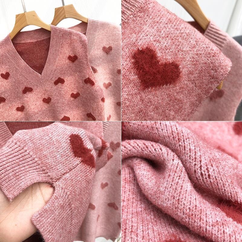 Hjertegenser Vest til kvinne strikket avling topp ermeløs japan harajuku strikkegenser o-halset søt kawaii genser