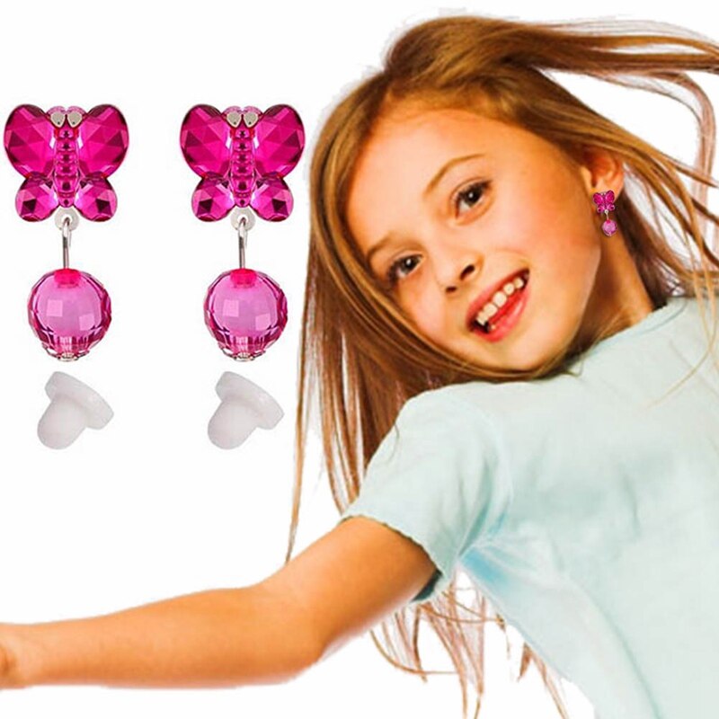 7 par / sæt hjerteformet rhinestone klip øreringe til børn børn blød pude usynlig ørehængende ingen piercing ørering