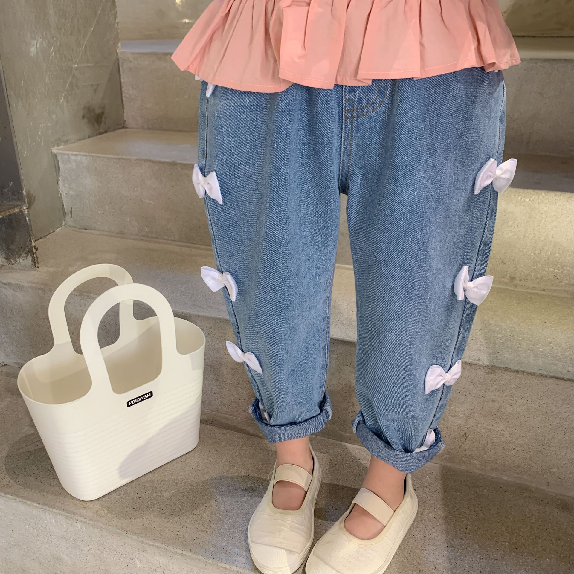 Lente Baby Meisjes Bowknots Denim Broek Koreaanse Stijl Kids Casual Zoete Jeans Kinderen Losse Broek