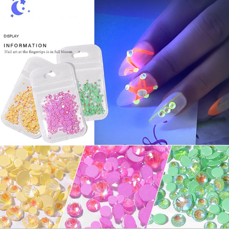 Mixed Size SS6-SS20 Lichtgevende Crystal Nail Art Rhinestone Decoraties 3D Glitter Diamond Jewelly Glow In The Dark Ornamenten 1pack