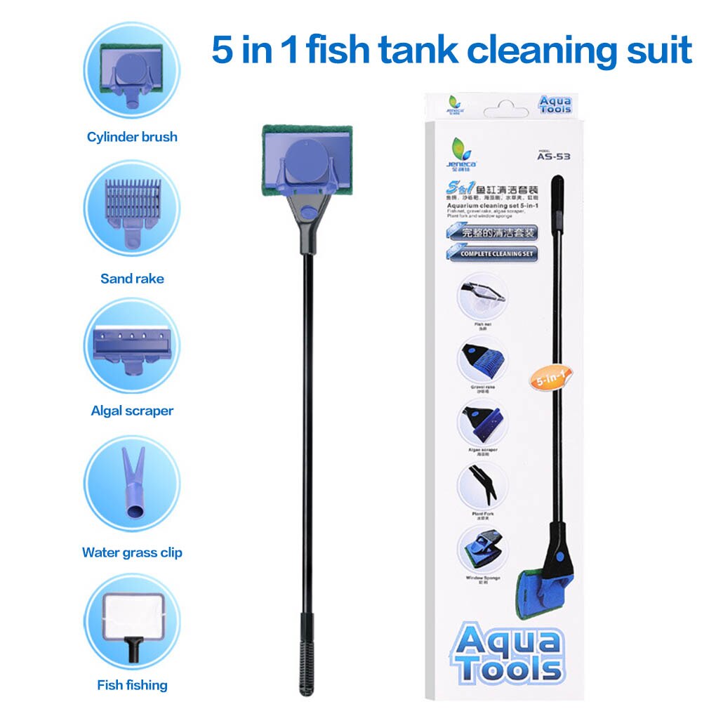 5 In 1 Aquarium Cleaning Tools Aquarium Schoonmaken Tool Set Aquarium Algen Cleaner Plastic Aquarium Borstel Kits: Default Title