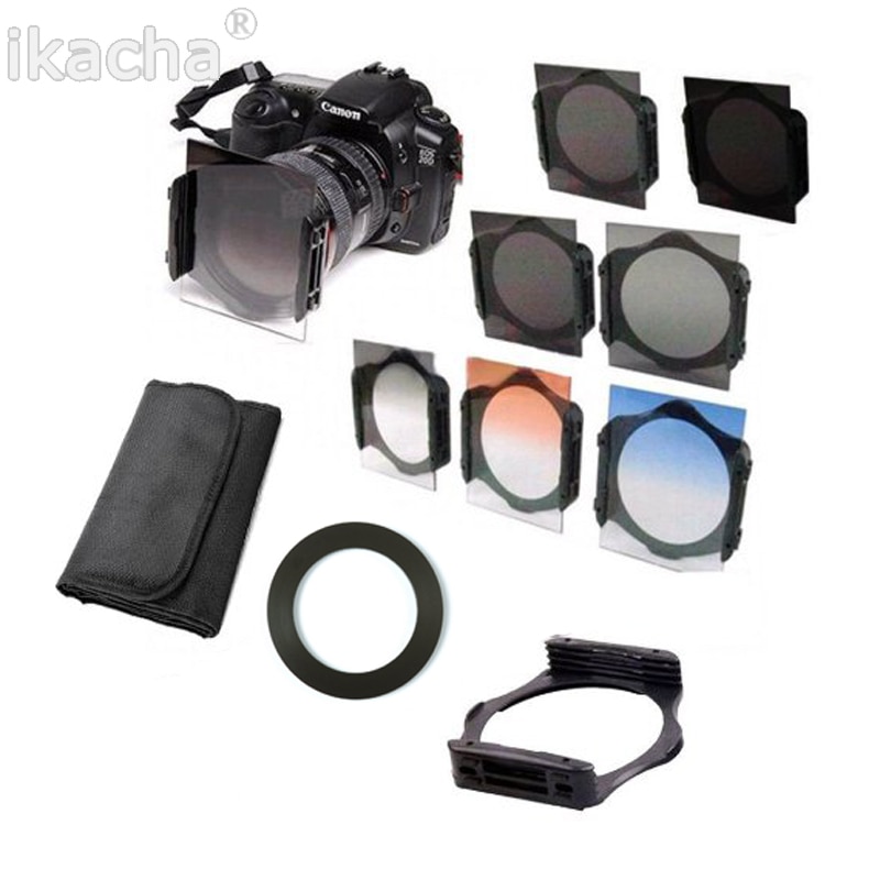 49 52 55 58 62 67 72 77 82mm Ring + Vierkante Afgestudeerd ND2/ND4/ND8 Oranje blauw Camera Lens Filter Kit voor Cokin p-serie Adapter