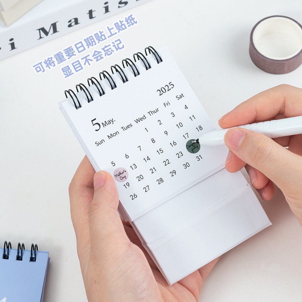 English Mini Desk Calendar Office Stationery Supplies Desktop Calendar With Stickers Daily Memo Calendar Planner