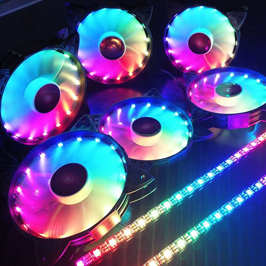 12CM CPU Fan Cooler RGB Adjust LED 12V 6Pin Quiet IR Remote Computer Cooler Cooling RGB Fall Fan Computer Modification