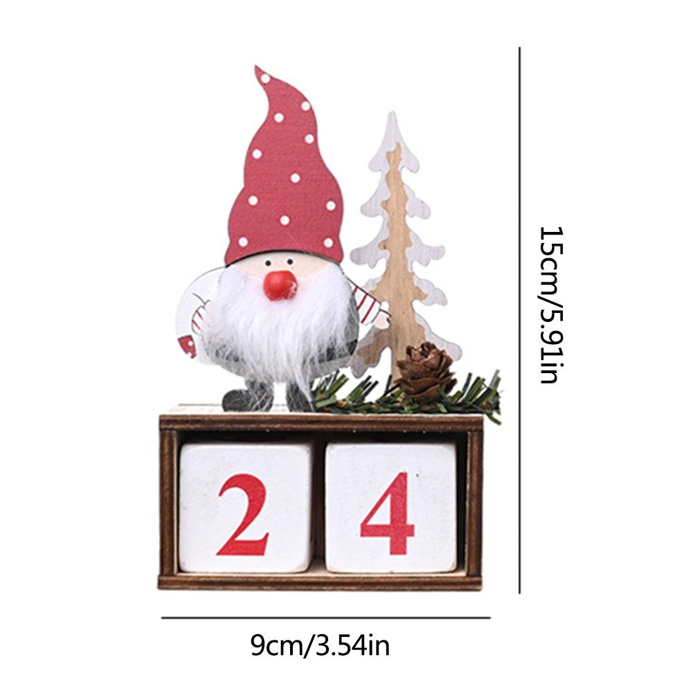 Julekalender adventsnedtælling nisse og fyrrekogle kalender træ skrivebordspynt dekorativ ornament boligdekoration