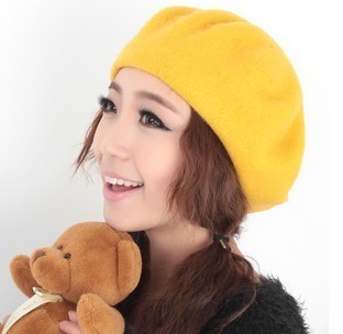 Vinter dam hatt vintage basker ull 32 färger keps pillbox hatt gorras planas hombre hattar basker boinas mujer ull mössa hatt: Gul