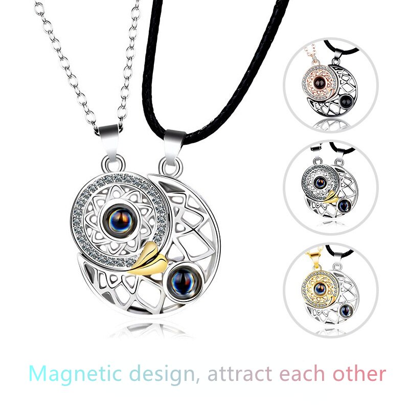 Couple Matching Necklace Sun Moon Heart Magnetic Paired Pendant Jewelry Chain Geometry Choker Lover 2 PCS/Set