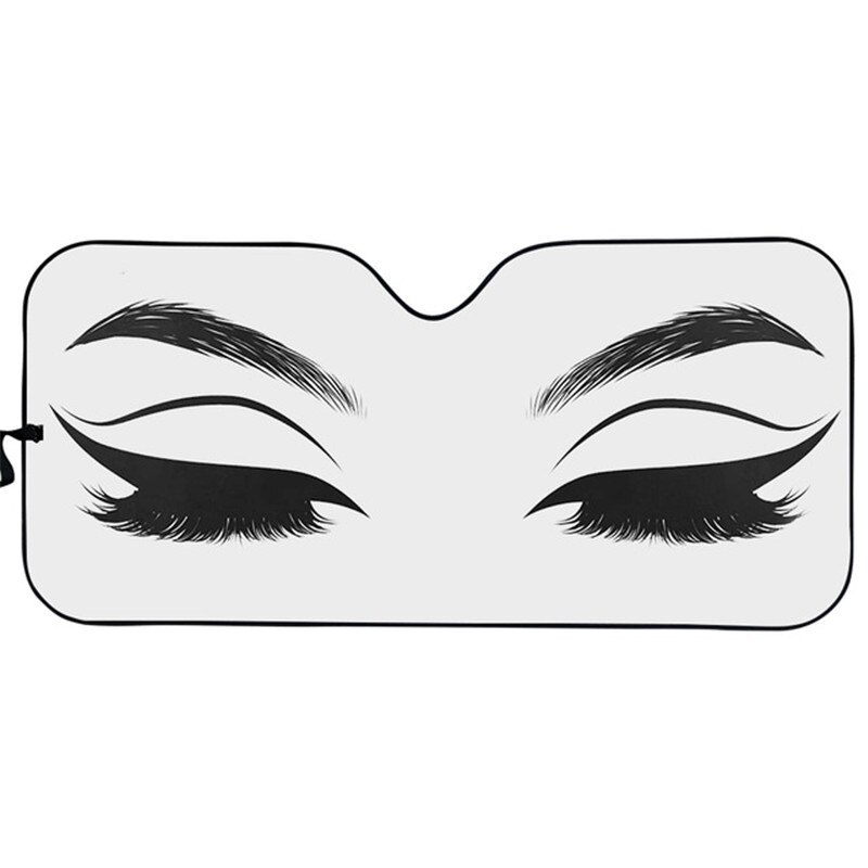 Sombra de ojos con pestañas largas para mujer, maquillaje de parabrisas delantero, brillo rosa, sombras de ojos estampadas, plegable, parasol automático para coche: PY4659HC