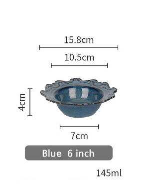 plates tableware dinner plates ceramic embossed pattern porcelain dessert plate cake plate: Blue 6 inch bowl
