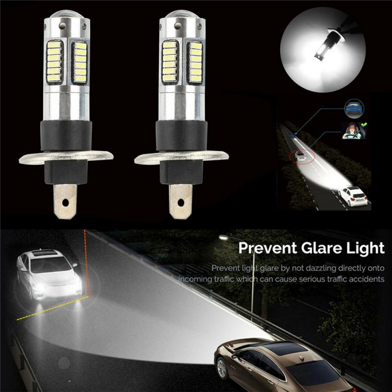 2pcs CAR H1 LED Projector Fog Light Bulbs Kit High Beam DRL Super Bright 6000K White 4014 Chip For Turn Light, Reverse Light