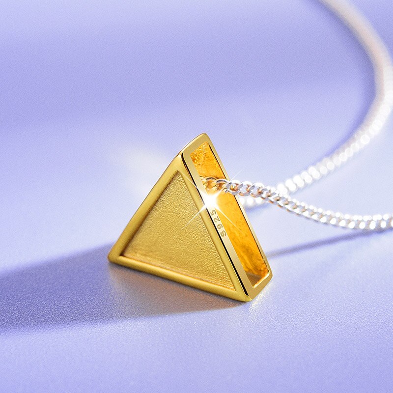 Lotus Fun Real 925 Sterling Silver Minimalism Style Geometric Triangle Fine Jewelry Pendant without Necklace for Women: Gold Color