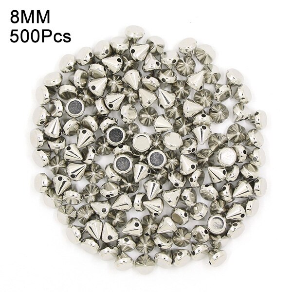 Picos y tachuelas de plástico cónico de 8/10MM, 2 agujeros, para coser, para tela, plata, oro, negro, CCB, remaches de cuero, artesanías Punk para bolsas: 8MM Silver 500Pcs