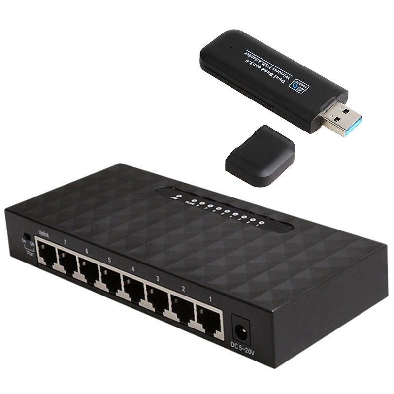 1 Pcs 1000Mbps Gigabit Ethernet Network Switch Eu Plug & 1 Set Usb Draadloze Adapter Usb 3.0 Network Adapter