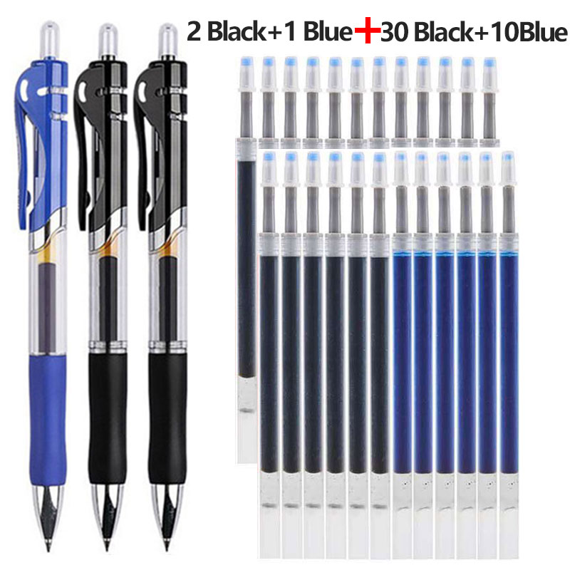 Juego de 43 Uds de bolígrafos y recambios de Gel, papelería, bolígrafo de escritura Kawaii, tinta negra/roja/azul, bolígrafo azul de 0,5mm, suministros escolares de oficina: YELLOW