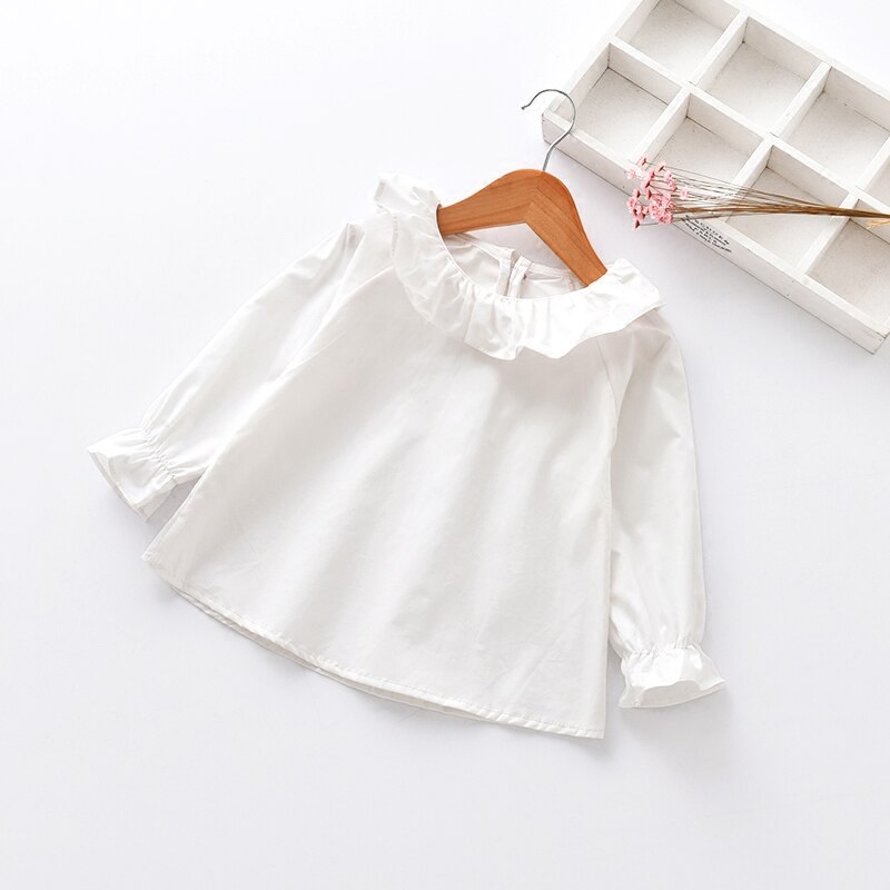 Chemisier blanc à manches longues pour fille, haut pour enfant en bas âge,: 12M