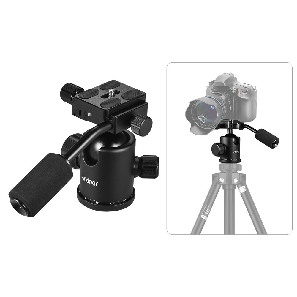 Andoer Handle Tripod Ball Head 360 Degree Rotating Panoramic Ballhead with 1/4inch Srew 3/8inch Screw Hole for DSLR Camera