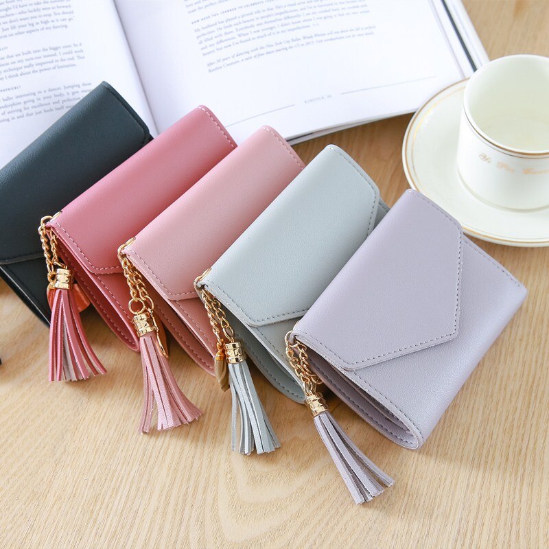 Women Wallets PU Wallet Leather Small Coin Purse Ladies Card Bag Cute Trend Student Tassel Pendant For Women Short