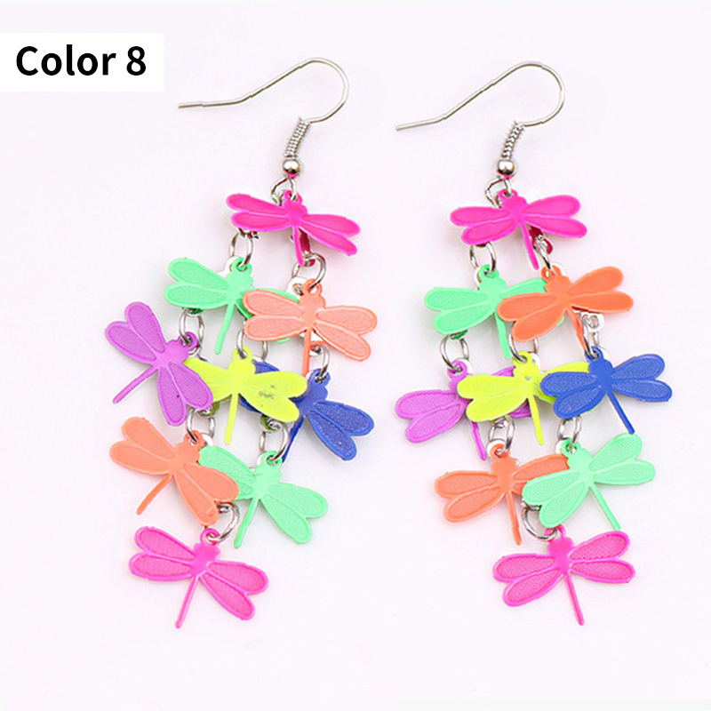Colorful Dragonfly Earrings Bohemia Style Mix Color Long Dangle Earrings for Women Jewellery: Color 8 Rainbow