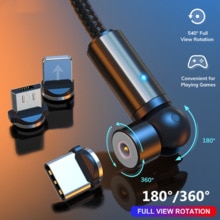 Cable magnético giratorio de 360 + 180 grados, Cable de carga rápida Micro USB tipo C, para iPhone, Xiaomi, USBC, novedad