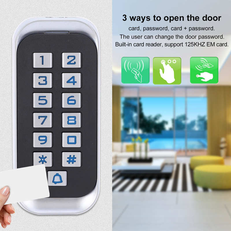 125KHz RFID Access Control Password Swiping Card Wiegand26 Metal Backlight Keypad Security Entry
