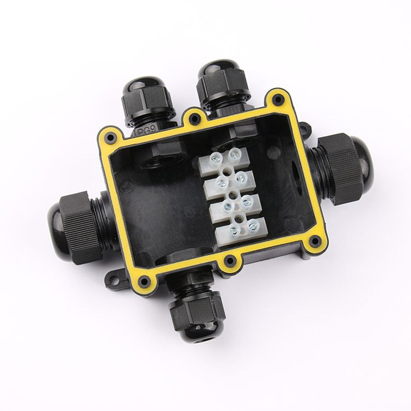 IP68 Black Waterproof Plastic Outdoor Cable Wire Connector Gland Electrical 5-Cable Junction Box with Terminal PC