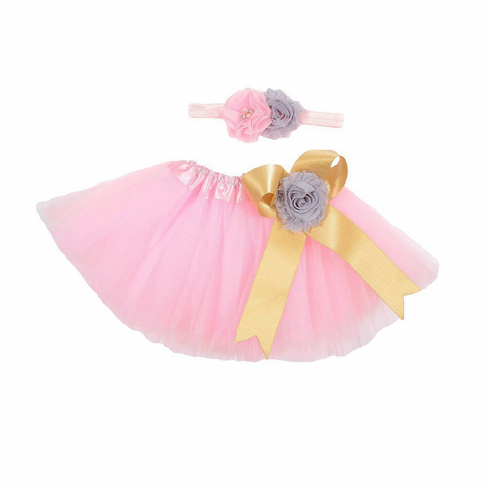 Prinsesse baby piger nyfødt tutu nederdel & pandebånd outfit sæt fotoshoot prop 0-2 år: Lyserød